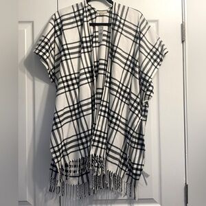 LOFT Plaid Poncho with Fringe New